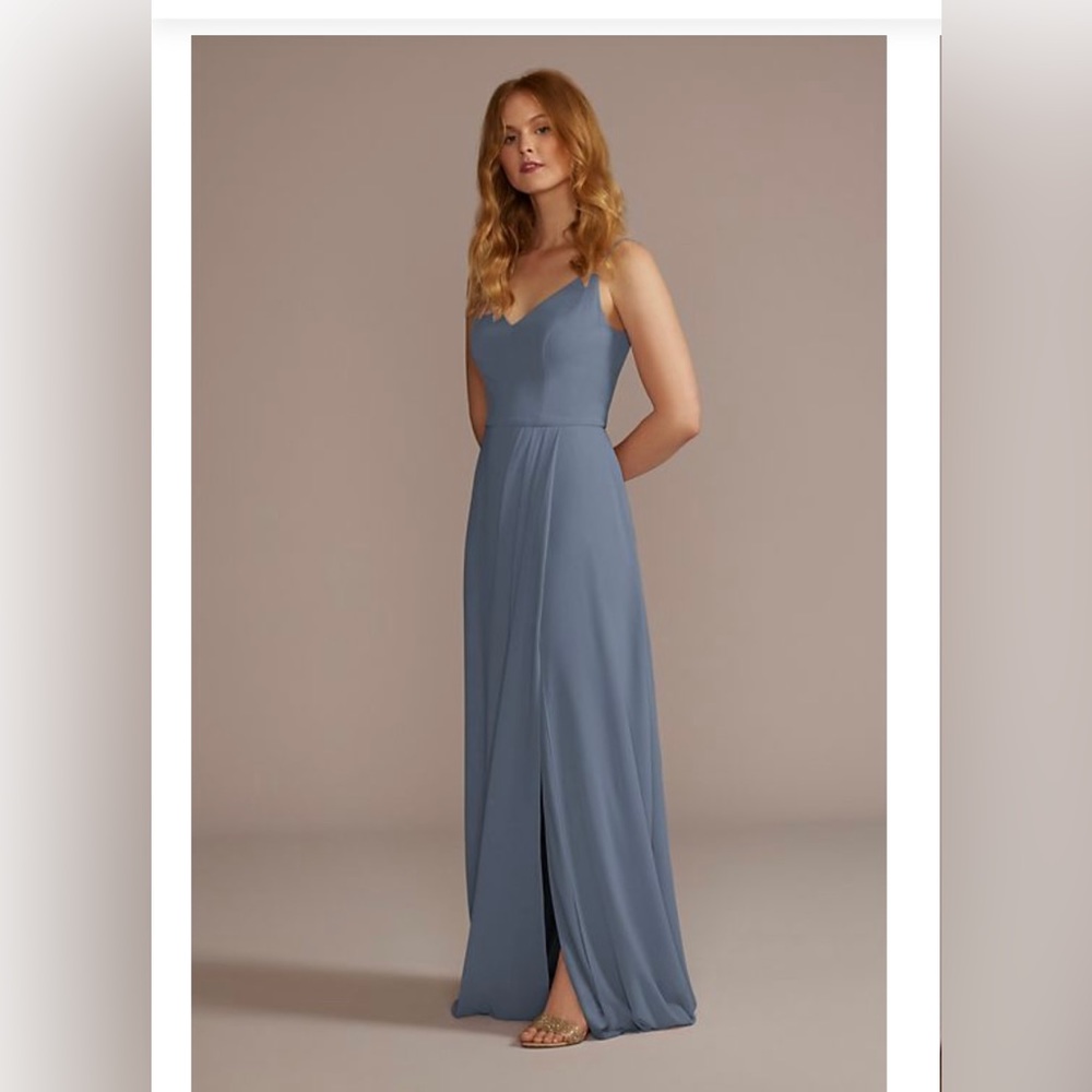 chiffon spaghetti strap bridesmaid dress
Steele Blue
STYLE# F20497